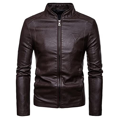 Fulidngzg Übergangsjacke Herren Leder Übergangsjacke Leichte Motorradjacke Leather Jacket Schwarz Cyberpunk Lederjacke Herbst Wasserdicht Wildlederjacke Bikerjacke Motorrad Biker Motorrad Jacken von Fulidngzg