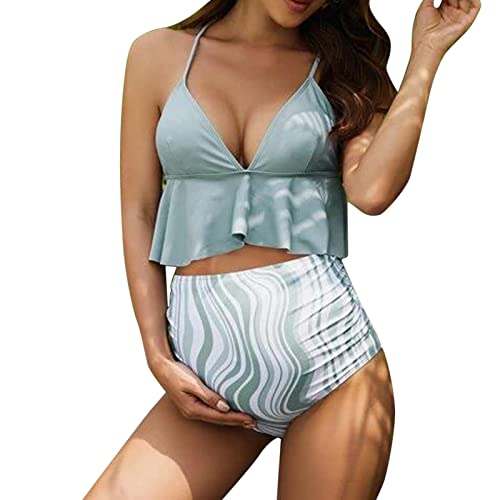 Fulidngzg Umstands Bikini Damen Große Größen Swimsuit Bademode 2 Teiler Sport Maternity Shorts Badeanzug Push Up Sexy Umstandsbikini Curvy mit Bügel Umstandsmode mit Bügel Umstandsbadeanzug Bikini von Fulidngzg