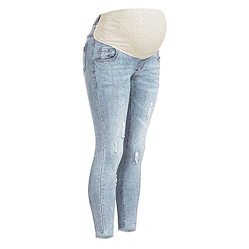 Fulidngzg Umstandsjeans Damen Straight Lange Bequem Große Größen Umstandsmode Schwangerschaftshose Komfortable High Waist Stretch Skinny Jeans Boyfriend mit Bauchband Denim Leggings Umstandshose von Fulidngzg