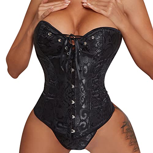 Fulidngzg Waist Trainer Damen Bauchweg Sweat Satin Gothic Waist Cincher Corset Top Bauchkorsett Sexy Große Größen Stark Formend Bustiers Corsage Top Spitze Mittelalter Vintage Korsett Korsage von Fulidngzg