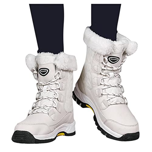 Fulidngzg Warme Winterboots Damen Warme Gefüttert Wasserdicht Leder Schneeschuhe Flach Winterschuhe Schneestiefel Schneeboots Schnürstiefel Winterstiefel Hohe Stiefel von Fulidngzg