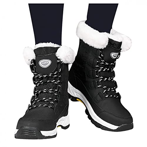 Fulidngzg Warme Winterboots Damen Warme Gefüttert Wasserdicht Leder Schneeschuhe Flach Winterschuhe Schneestiefel Schneeboots Schnürstiefel Winterstiefel Hohe Stiefel von Fulidngzg