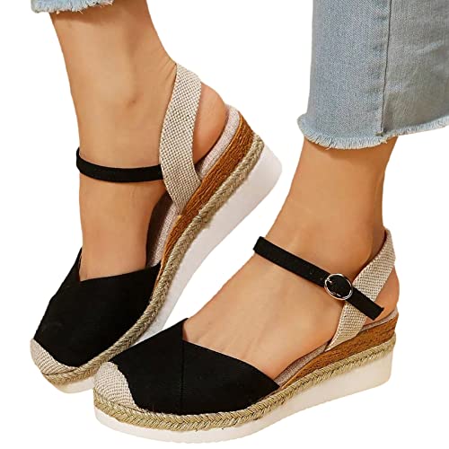 Fulidngzg Wedges Damen Keilabsatz: Schwarz Weite H Bequem Breite Füße Sommersandaletten Geschlossene Sandalen Weiß Sommer Boho Römer Plateau Pumps Keilabsatz Espadrille von Fulidngzg