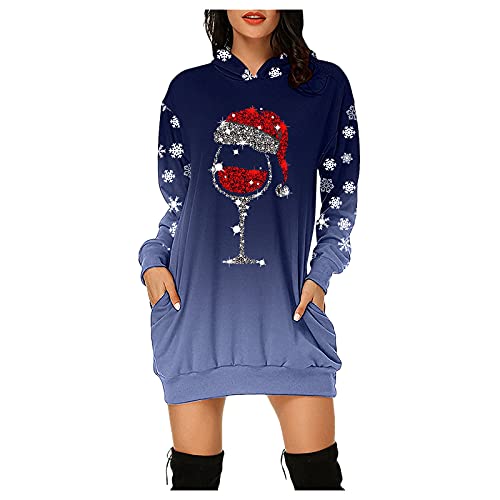 Fulidngzg Weihnachtskleid Damen Lustig: Sexy mit Kapuze Weihnachtskleider Weihnachtskleid Vintage Ugly Etuikleid Blusenkleid Rotes Elegant Silvester Kleid Weihnachten Weihnachtskostüm Partykleid von Fulidngzg