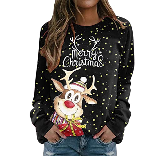 Weihnachtspullover Damen Weihnachtspulli Sweatshirt Rundhals Langarm Weihnachten Pullover Pulli Casual Christmas Sweater Oberteile Tops Langarmshirt für Frauen Teenager Mädchen von Fulidngzg