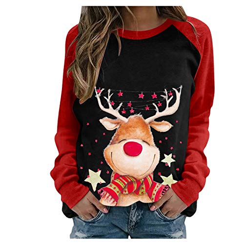 Weihnachtspullover Damen Weihnachtspulli Sweatshirt Rundhals Langarm Weihnachten Pullover Pulli Casual Christmas Sweater Oberteile Tops Langarmshirt für Frauen Teenager Mädchen von Fulidngzg