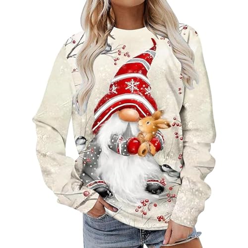 Weihnachtspullover Damen Weihnachtspulli Sweatshirt Rundhals Langarm Weihnachten Pullover Pulli Casual Christmas Sweater Oberteile Tops Langarmshirt für Frauen Teenager Mädchen von Fulidngzg