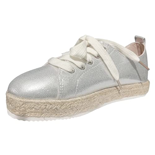 Fulidngzg Weiße Leder Sneaker Damen rutschfeste Leicht Pailettenschuhe Glitzer Sneaker Outdoor White Glitzerschuhe Pailletten Schuhe Plateau Flache Glitzer Schuhe Turnschuhe Halbschuhe von Fulidngzg