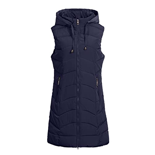 Fulidngzg Weste Damen Lange Warm Longweste Steppweste Winter Elegant Pufferweste Daunenweste Reißverschluss mit Kapuze Schwarze Winterweste Daunenmantel Casual Softshell Jacke von Fulidngzg