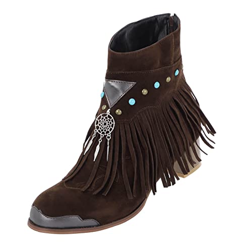 Fulidngzg Westernstiefel Damen Braune Motorrad Cowboy Stiefel Boots mit Absatz Festival Cowboystiefel 70er Jahre Elegant Reitstiefel Hippie Western Weiter Schaft Stiefeletten von Fulidngzg