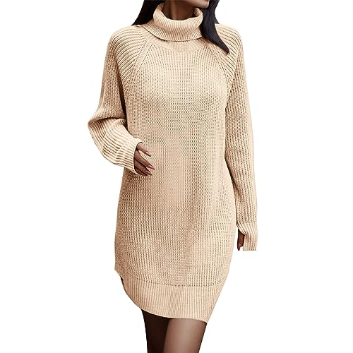 Fulidngzg Winterkleider Damen Herbst Winter Enges Strickkleid Pulloverkleid Warm Elegant Longpullover Winterkleid Grobmaschig Lässig Skims Dress Wickelkleid Bodycon Oversize Sexy Strickpullover von Fulidngzg