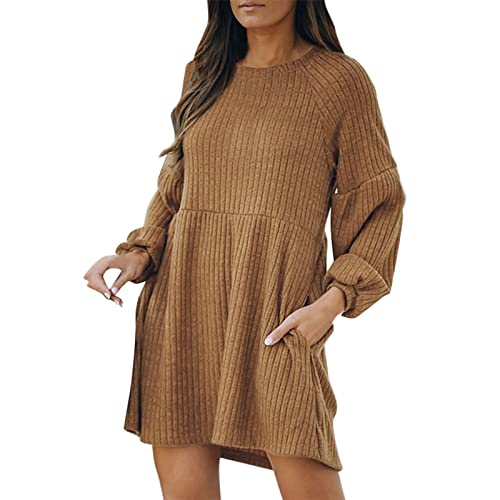 Fulidngzg Winterkleider Damen Sweater Kleid Langarm Strick Kleider Pullikleid Strickkleid Pulli Kleid Herbst Oversize Pulloverkleid Strickpullover Langarmkleid Longpullover Grobmaschig Minikleid von Fulidngzg