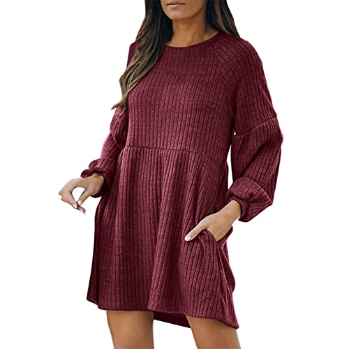 Fulidngzg Winterkleider Damen Sweater Kleid Langarm Strick Kleider Pullikleid Strickkleid Pulli Kleid Herbst Oversize Pulloverkleid Strickpullover Langarmkleid Longpullover Grobmaschig Minikleid von Fulidngzg