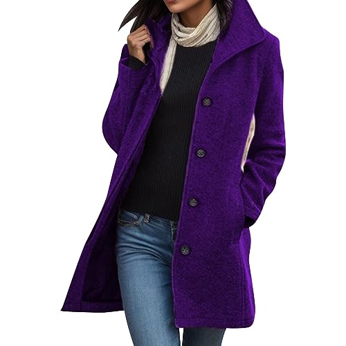 Fulidngzg Wintermantel Damen Lang, Lang Leicht Wollmantel Wintermantel Wolle Schwarzer Trenchcoat Trench Coat Übergang Übergangsmantel Boucle Blazer Herbst Winter Parka Boucle Jacke Wolljacke von Fulidngzg