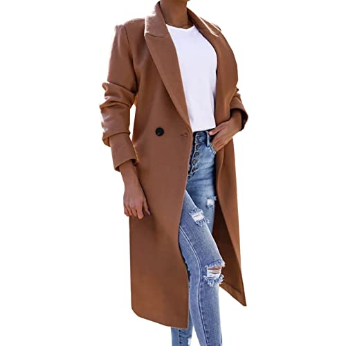 Fulidngzg Wintermantel Damen Lang, Wolle Leicht Trenchcoat Wintermantel Lang Warm Wollmantel Winterparka Herbst Winter Boucle Blazer Parka Schwarzer Windjacke Damenmantel Longblazer von Fulidngzg