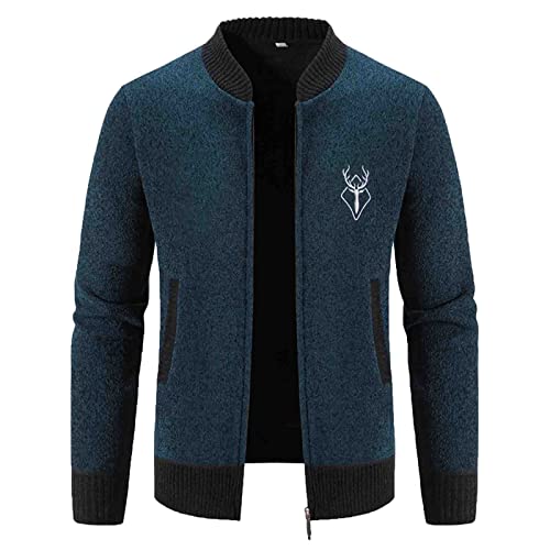 Fulidngzg Wintermantel Herren, mit Reissverschluss Ohne Kapuze Fleecejacke Trachtenjacke mit Kragen Dicke Strickjacke Cardigan Strick Norweger Schwarz Sweatjacke Langarm Lang Trachten Jacke von Fulidngzg