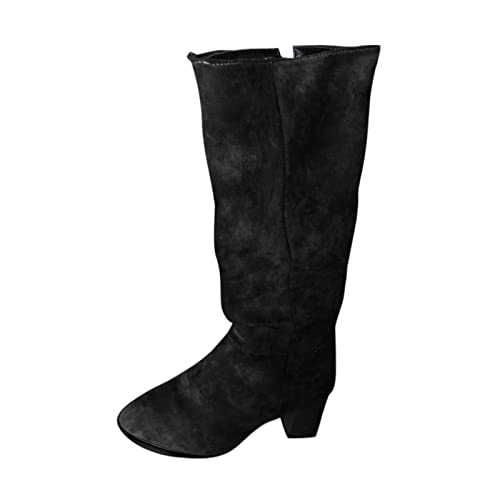 Fulidngzg Winterstiefel Damen Wasserdicht Gefüttert Leder Warme Reitstiefel Elegant Vintage High Heels Kniehohe Stiefel Cowboystiefel Overknees Lange Hohe Stiefel Winterschuhe Langschaftstiefel von Fulidngzg