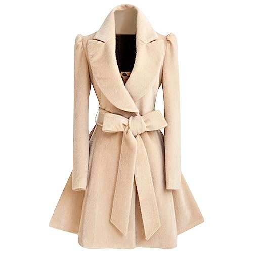 Fulidngzg Wollmantel Damen Wolle Herbst Winter Trenchcoat Wintermantel Lang Warm Wollmantel Dufflecoat Schwarzer Übergangsmantel Mantel Elegant Wolljacke Steppmantel Longblazer von Fulidngzg