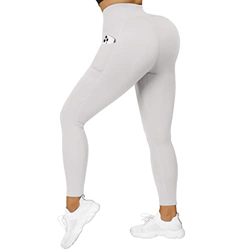 Fulidngzg Yoga Leggings Damen High Waist Weiß Sexy Lang Elegant Blickdicht Push Up Po Sportleggins Leggins mit Handytasche für Sport und Alltag von Fulidngzg