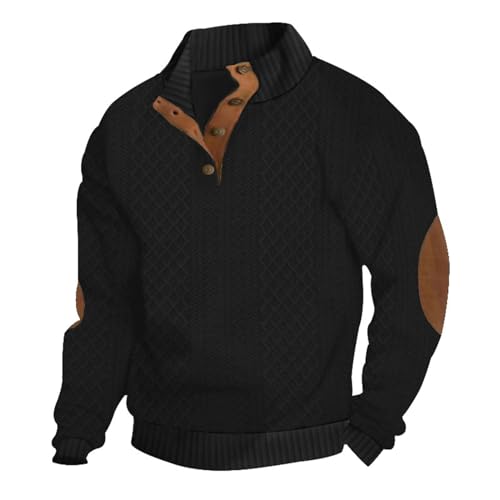 Fulidngzg Zip Pullover Herren, Fleece mit Reißverschluss Pullover Fleecepullover Norweger Warm Sweatshirt Arbeitspullover Winter Schwarzer Fleecejacke Winterpullover Langarm Ohne Kapuze Skipullover von Fulidngzg