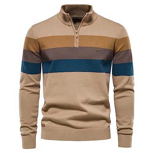 Fulidngzg half zip pullover herren Norweger Kaschmir Winterpullover Pullover mit Reißverschluss Langarm Strickpullover Rollkragenpullover mit Kragen Stehkragen Strickjacken Half Zip Sweatshirt Jumper von Fulidngzg