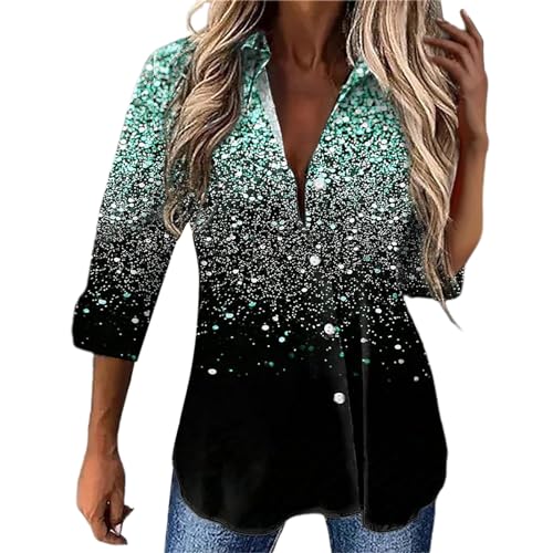Glitzer Oberteile Damen Sexy Große Größen Silvester Outfit Pailletten Oberteil mit Weiß Bluse Casual Elegant Festliche Shirt von Fulidngzg
