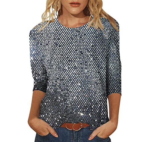 Glitzer Shirt Damen, Langarm Weiß Silvester Outfit Oberteile Große Größen Casual Festliche Pailletten Oberteil mit Elegant Bluse von Fulidngzg
