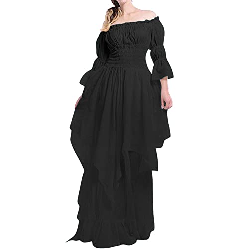 Gothic Kleidung Damen Renaissance LARP Gothic Kleid Sommer Mädchen Korsett Kleid Elfen Fee Mittelalter Kleid Cosplay Schlossfest Kostüm Rapunzel Pink Schnürung Elfenkleid Wikinger Kleidung von Fulidngzg