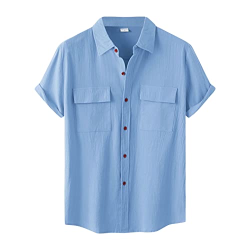 Hemd Herren Kurzarm Leinenhemd Herren Kurzarm Freizeithemd Businesshemd Sommer Kurzarmhemd Herren Einfarbig Basic Shirt for Männer von Fulidngzg