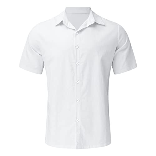 Hemd Herren Kurzarm Leinenhemd Herren Kurzarm Freizeithemd Businesshemd Sommer Kurzarmhemd Herren Einfarbig Basic Shirt for Männer von Fulidngzg