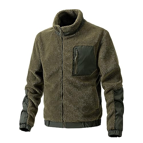 Herren Fleecejacke Dicke Flanell Teddyfleece Jacke Teddy Fell Thermo Felljacke Schafwolle Übergröße Wolljacke Lammfelljacke Zipper Militär Kuscheljacke Teddyjacke von Fulidngzg