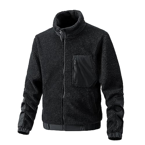 Herren Fleecejacke Dicke Flanell Teddyfleece Jacke Teddy Fell Thermo Felljacke Schafwolle Übergröße Wolljacke Lammfelljacke Zipper Militär Kuscheljacke Teddyjacke von Fulidngzg