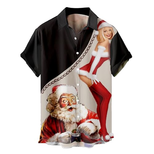 Herren Hemd Weihnachten: Baumwolle Herrenhemden Hemd Weihnachtsmann Christmas Weihnachtshemd Freizeithemd Weihnachten Xmas Weihnachtsshirt Lustig Weihnachtskostüm Weihnachtshemden von Fulidngzg