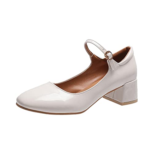 Hochzeit Schuhe Damen Breite Füße Pumps Dirndl Schuhe Flacher Absatz Beige Halbschuhe Weite H mit Riemchen Tanzschuhe High Heels Größe Trachtenschuhe Spitz Festlich Hochzeitsschuhe Absatzschuhe von Fulidngzg