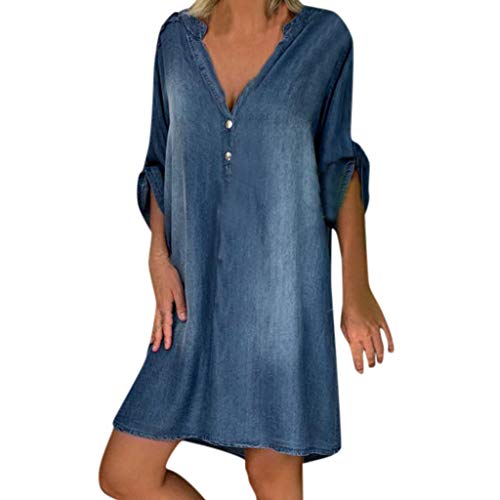 Jeanskleid Damen Langarm Knöpfe Jeanshemd Hemdblusenkleid Curvy 50 Style Hemdkleid Jeansbluse Boho Luftig BlusenkleidLeichtShirtkleid KleidSpring Dresses von Fulidngzg