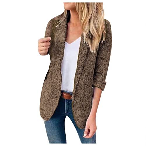 Jersey Blazer Damen Lang Tailliert Oversize Business Übergangsjacke Blazerjacke Sportlich Elegant Jacke Cardigan Frühling Dünn Sommer Anzugjacke Kurzblazer Sommerjacke von Fulidngzg