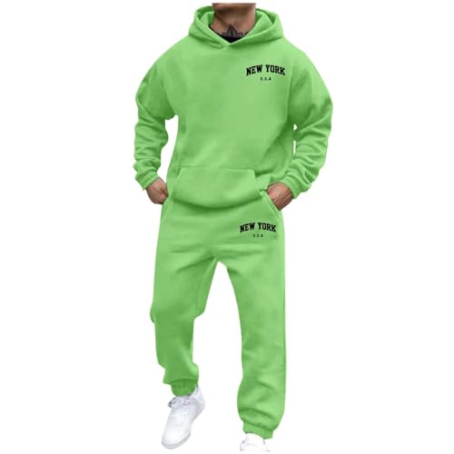 Jogginganzug Herren Trainingsanzug Freizeitanzug Einfarbig Hoodie Langarm mit Taschen Hausanzug 2-Teilig Fitness Kapuzenjacke Jogginghose Sportanzug Set Jogging Jogging Gym Tracksuit, Grün XXL von Fulidngzg