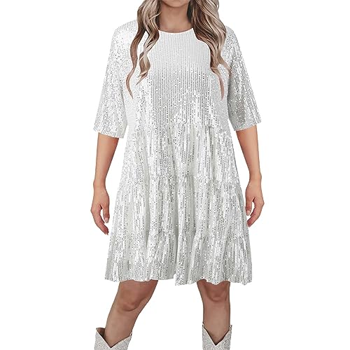 Kleid Maxi Langarm Damen Glitzer Wedding Pailettenkleider mit Gürtel Party Silvester Outfit Abendkleider Schöne Glitzer Partykleid Silvesterkleid Pailletten Hochzeit Gold Silber Glitzerkleid von Fulidngzg