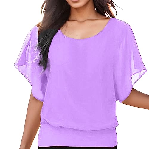 Kurzarm Bluse Damen Weiss Sommer Damenblusen mit Gummizug Am Saum Elegant Yoga Blusen Festliche Made in Italy Oberteile Große Größen Fledermaus Shirt Festlich Locker Oversize Tunika Tshirt von Fulidngzg