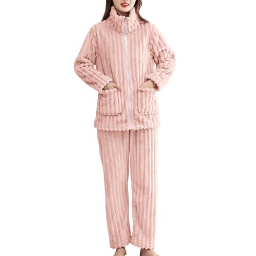 Kuschelanzug Damen Flauschig, Fleece Kuschelig Homewear Kuschelanzug Baumwolle 2-Teilig Schlafanzug Pyjama Set Flauschig Matching Kuschelschlafanzüge Hausanzug Lang Plüsch Loungewear Lounge Wear von Fulidngzg