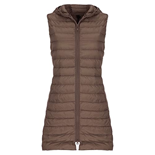Fulidngzg Leichte Steppweste Damen, Elegant Fleeceweste Lange Ultraleicht Longweste Ärmellose Daunenweste Outdoor Große Größen Pufferweste Dünne Reißverschluss Damenweste Daunenmantel von Fulidngzg