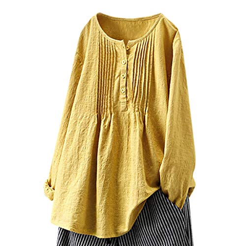 Leinenbluse Damen Oversize Stehkragen Einfarbig Langarm Longshirt V-Ausschnitt Button Frühling Sommer Oberteil Leinenhemd Tops Shirt Hemdbluse Longbluse von Fulidngzg