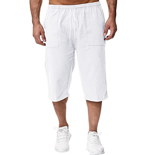 Leinenhose Herren Weiß Baumwolle 5XL Leinenshorts Joggingshorts Sommershorts Sommerhose Leicht Bermuda Hose Loose Fit Elegant Kurze Hose Laufhose Strandhose Leinen Shorts Herrenshorts von Fulidngzg