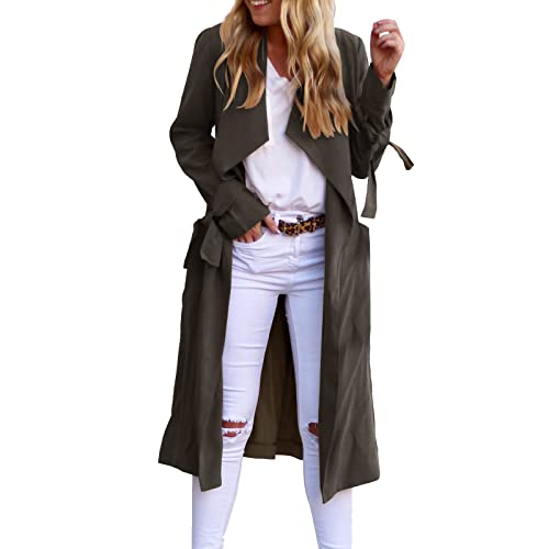 Mantel Frühling Damen Leicht Oversize Frühlingsmantel Übergangsjacke Übergang Tailliert Sommermantel Mantel Beige Elegant Übergangsmantel Damenmantel Lang Schwarz Mäntel Frauen Long Coat von Fulidngzg