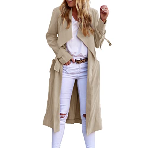 Mantel Frühling Damen Leicht Oversize Frühlingsmantel Übergangsjacke Übergang Tailliert Sommermantel Mantel Beige Elegant Übergangsmantel Damenmantel Lang Schwarz Mäntel Frauen Long Coat von Fulidngzg