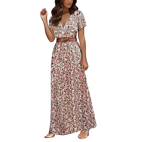 Maxikleid Damen Sommer Lang BlumenkleidGroße Größen Schicke Italienische Kleider Sommerkleid 50 Style Elegant Boho Kleid Strandkleid Luftig Leicht Frühlingskleid Freizeitkleid von Fulidngzg