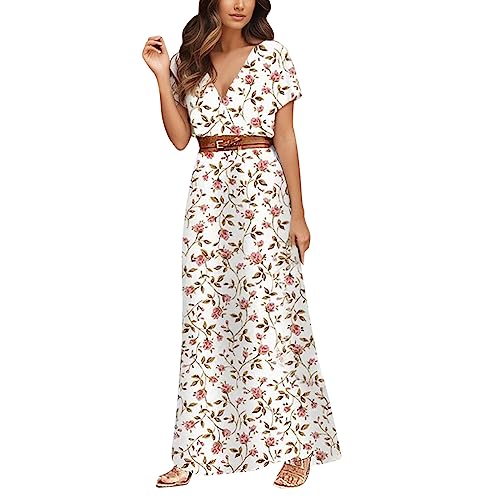 Maxikleid Damen Sommer Lang BlumenkleidGroße Größen Schicke Italienische Kleider Sommerkleid 50 Style Elegant Boho Kleid Strandkleid Luftig Leicht Frühlingskleid Freizeitkleid von Fulidngzg