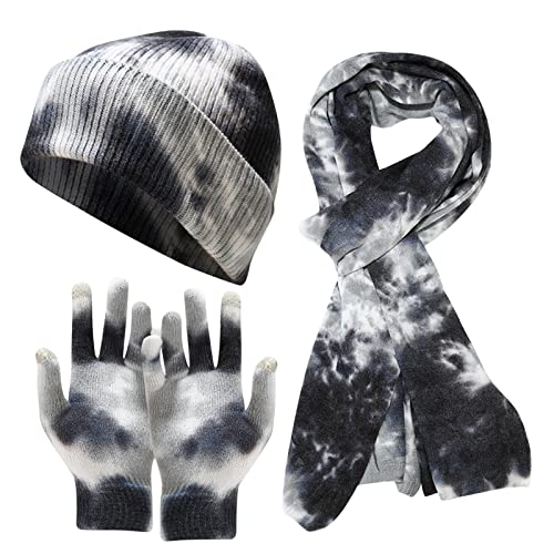 Mütze Schal und Handschuh Set Damen Groß Unisex Wintermütze Strickmütze Atmungsaktiv Funktionsmütze mit Bommel Wollmütze Laufmütze Innenfutter Gefüttert Beanie Mütze Thermomützen von Fulidngzg