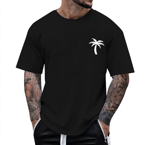 Oversized Tshirt Herren Kurzarm Palm Tree Gym Shirt Baggy Baumwolle Streetwear Basic Tshirt XXL Palm Tree Tshirt Longshirt Große Größen Basketball Shirt Sport Tshirts von Fulidngzg