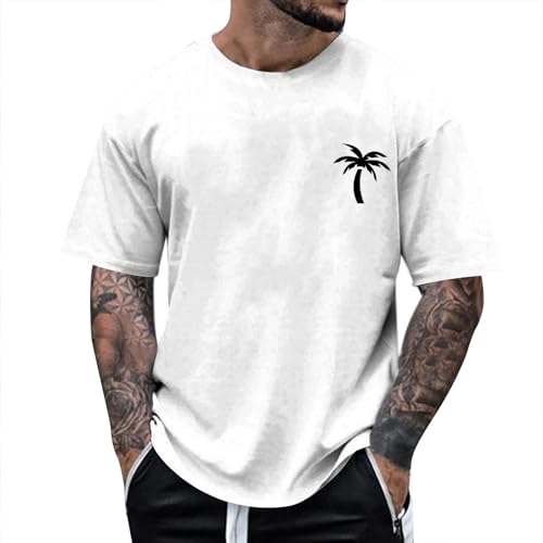 Oversized Tshirt Herren Kurzarm Palm Tree Gym Shirt Baggy Baumwolle Streetwear Basic Tshirt XXL Palm Tree Tshirt Longshirt Große Größen Basketball Shirt Sport Tshirts von Fulidngzg